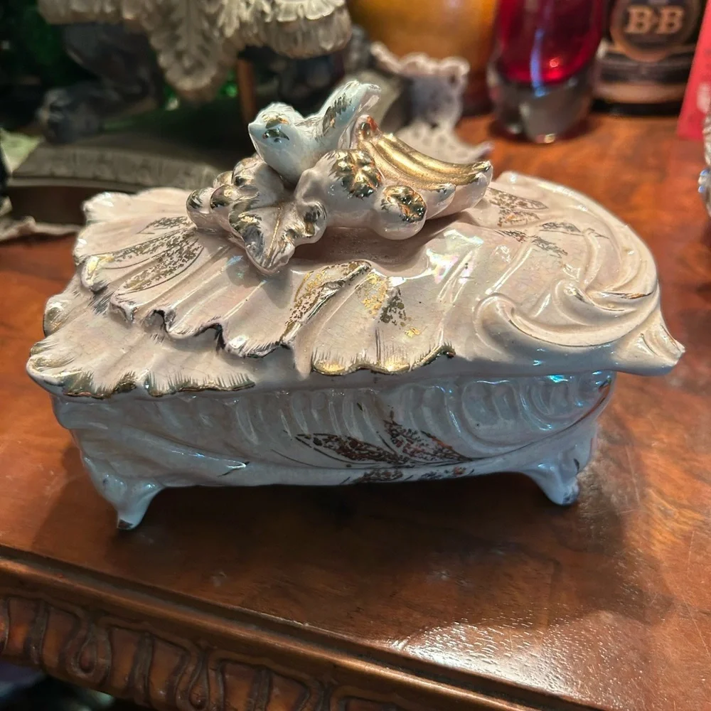 Vintage Pink Footed Porcelain Trinket Box